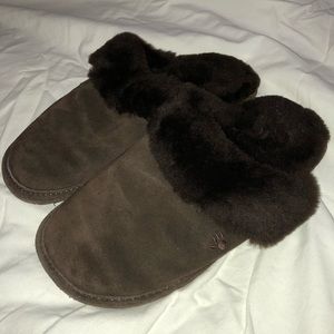 BearPaw brown fur slipper slides